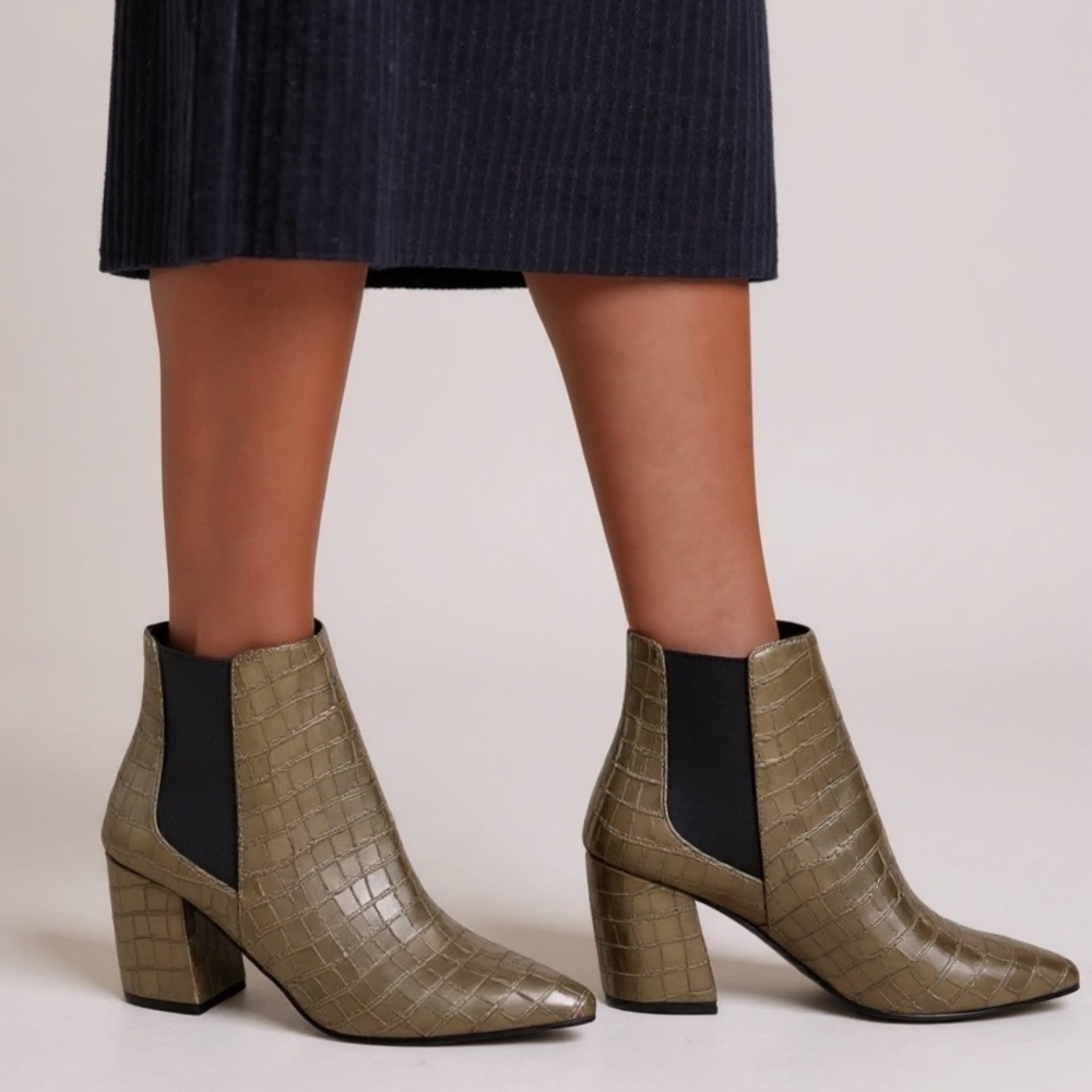 The Valentina Croc Embossed Block Heel Ankle Boots - Picture 5 of 15